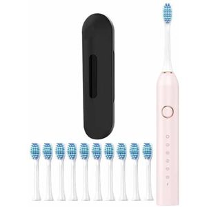 Oplaadbare Elektrische Tandenborstel, Draadloos Oplaadbare Tandenborstels Met 10 Borstelkoppen, 6 Standen 2 Minuten Slimme Timer 4 Uur Snel Opladen Voor 45 Dagen (Color : Pink)