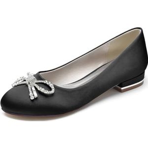 Dames Satijnen Bruiloft Flats voor Bruid Ronde Neus Slip On Formele Jurk Platte Schoenen Avond Bruids Feest Jurk Platte Schoenen,zwart,36 EU