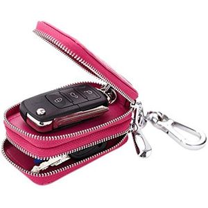 Esdrem Unisex Handgemaakte Lederen Rits Sleutelhanger Case Pouch Auto Sleutelhouder Tas, roze (hot pink), M, Modern
