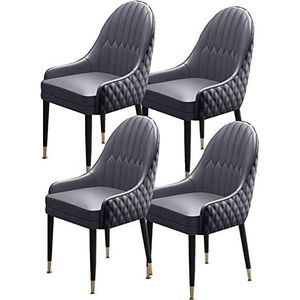 GEIRONV Set van 4 Keuken Eetkamer Stoelen, Houten Benen Keuken Stoel Modern Accent Arm Stoelen Microfiber Leer Zacht Gevoerde Zitting Eetstoelen (Color : Gray+black, Size : 90 * 47 * 53cm)