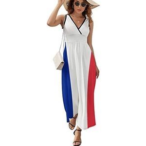 Frankrijk Vlag Casual Maxi Jurk Voor Vrouwen V-hals Zomer Jurk Mouwloze Strandjurk XL