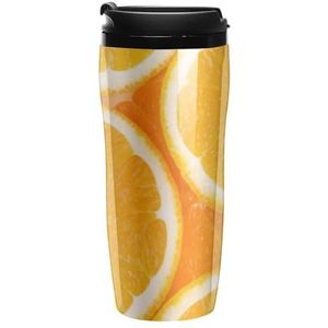 Oranje Plakjes Koffiekoppen Met Deksels Dubbele Muur Plastic Reizen Koffie Mok Verwijderbare Dranken Tumbler 350ml