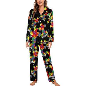 Autisme Bewustzijn Puzzel Stuk Lange Mouw Pyjama Sets Voor Vrouwen Klassieke Nachtkleding Nachtkleding Zachte Pjs Lounge Sets