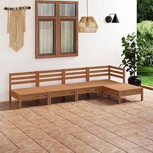 AJJHUUKI Tuinmeubilair 5 Stuk Tuin Lounge Set Solid Pinewood Honey Brown Meubels