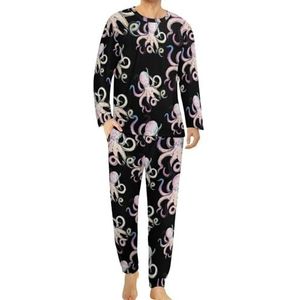 Rainbow Octopus pyjama voor heren, loungewear, lange mouwen, bovendeel en onderbroek, 2-delig