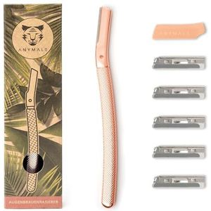ANYMALE Gezichtsscheerapparaat met 5 messen, metalen wenkbrauwscheermes, damesscheermes voor pluishaar, gezichtshaarverwijderaar voor vrouwen, dermaplaning-tool, roségoud