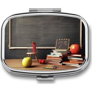 Kleine pillenhoes met 2 compartimenten lerarenklas schoolbord medicijnpillendoosje gepersonaliseerde pillendoos voor portemonnee reizen pillenorganisator draagbare dagelijkse pillendoos voor