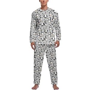 Pinguïn hockey heren pyjama sets lange mouwen top en broek met elastische band nachtkleding lounge pyjama sets XL