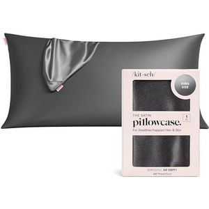 Kitsch satin kussensloop met rits voor haar en huid, zachter dan zijde, king formaat, verkoelende hoezen, machinewasbaar, rimpelvrij, gladde satin hoezen 19""x36"" (Koolstof)