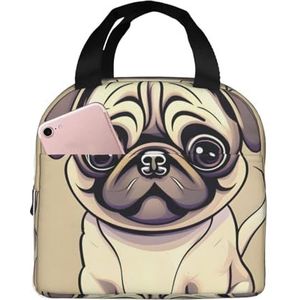 SUUNNY Grappige Cartoon Pug Puppy Honden Print Geïsoleerde Lunch Bag Tote Bag, Warmte Lunch Box Cooler Thermische Tas voor Werk