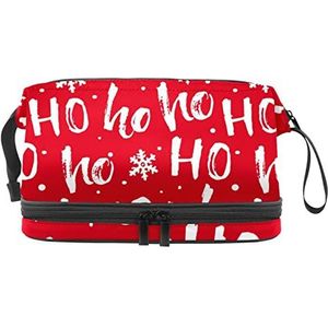 Grote capaciteit reizen cosmetische tas,Rode Kerst Hohoho Santa Sneeuwvlok, Make-up Tas, Waterdichte Make-up Bag Organizer, Meerkleurig, 27x15x14 cm/10.6x5.9x5.5 in