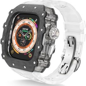 dayeer Koolstofvezel cover Fluororubber band Mod Kit voor Apple Watch Ultra2 Ultra, horlogeband met bezel Voor Iwatch Series9/8/7/6/5/4/se (Color : Trs, Size : 49mm for ultra2 ultra)