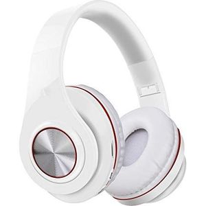 ZJDY Draadloze hoofdtelefoon via oor Bluetooth hoofdtelefoon opvouwbare headset verstelbare hoofdtelefoon met microfoon voor tv-mobiele telefoon-pc, wit-rood.