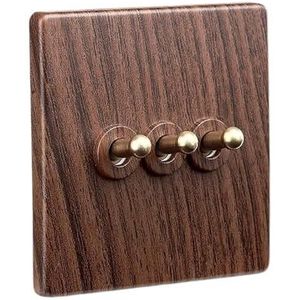 Wandschakelaar, bedieningsschakelaar 2-weg wandlamp messing hendel momentschakelaar tuimelschakelaar kunststof houtnerf paneel wandlamp 110-250V