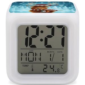 Kleine Rendier Digitale Wekker voor Slaapkamer Datum Kalender Temperatuur 7 Kleuren LED Display
