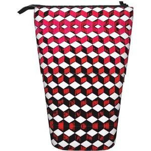 Nbtghga 3D Rood Geruit Print Potlood Telescopische Klassieke Kunsten Stand Up Potlood Case Organizer Potlood Houder Make-up Tas Gift, Zwart, Eén maat