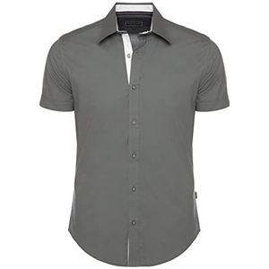 Carisma Herenhemd met korte mouwen, effen, S-5XL, basic herenhemd met korte mouwen, van 97% katoen, regular fit, korte mouwen, voor heren, vrije tijd en kantoor, grijs, XXL