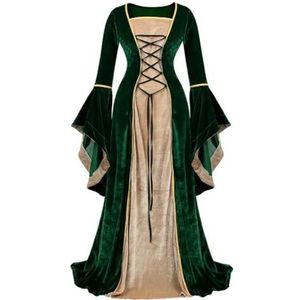 Dames Renaissance Ierse Deluxe Fluwelen Jurk Victoriaanse Middeleeuwse Lange Jurk Retro Fancy Gown Halloween Cosplay Kostuum Plus Size-groen-S