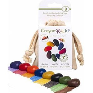 Crayon rocks - Niet-giftige SOYA-waskrijt voor kinderen [Stimulerende stift] - duurzaam krijt in een mousseline tas - 8 natuurlijke wasbare kleuren - tekenen op papier en stof