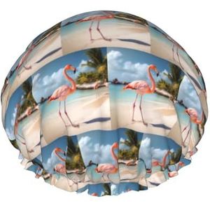 Strand flamingo print douchemutsen elastische herbruikbare waterdichte badmutsen dubbellaags haar cap voor vrouwen mannen