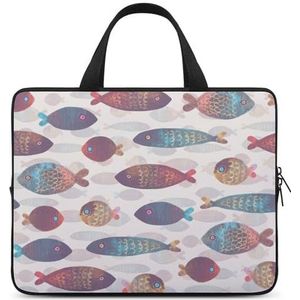 Grappige Kleurrijke Aquarel Vis Art Reizen Laptop Sleeve Case Aktetas Met Handvat Notebook Messenger Bag voor Office Business