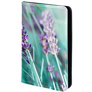 Lavendel paarse bloem groene paspoorthouder, paspoorthoes, paspoortportemonnee, reisbenodigdheden, Meerkleurig, 11.5x16.5cm/4.5x6.5 in