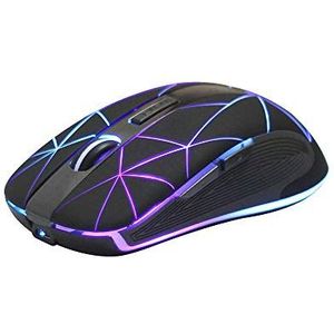Rii RM200 Draadloze muis met accu, 5 knoppen, nano-ontvanger, 2,4 GHz, 3 instelbare dpi-niveaus, meerkleurig, LED, ideaal voor notebooks, pc's, computers, zwart
