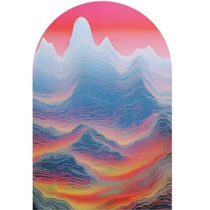DEQORI Wandbehang, rond, zelfklevend, 120 x 180 cm, kleur overstroming in de bergen, textielcanvas, verwijderbaar, decoratief en vormvast, voor woonkamer, kantoor, hal of kinderkamer