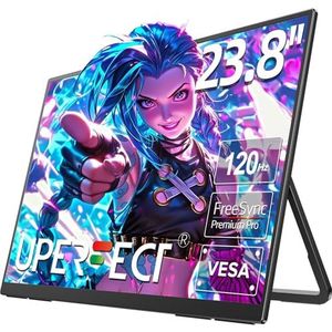 UPERFECT 23.8 Inch 120Hz QLED Draagbare Gaming Monitor FHD 1080P 100% SRGB Groot Tweede Mat Scherm 180° Verstelbare Standaard USB C HDMI voor Laptop/MacBoo/SteamDec/Smartphone/Mini PC, VESA-compatibel