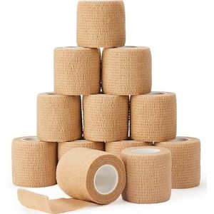 PHYTOP Cohesive Bandages Vet Wrap 12 Pack 5 cm x 4.5 m, Elastic Adhesive Bandage Tape for Wrist Ankle Sprain and Swelling (Beige)