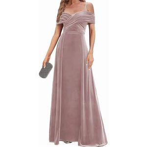 Fluwelen Bruidsmeisjes Jurken Spaghetti Bandjes Prom Jurken Koude Schouder Formele Avond Party Gown ZM191xin, Stoffige Roos, 32