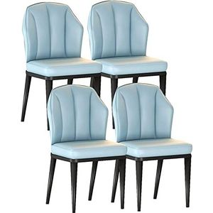 GEIRONV Set van 4 keukenstoelen, eetkamerstoelen met PU-kussen rugleuning moderne woonkamer zijstoelen met koolstofstalen poten Eetstoelen (Color : Light Blue, Size : Black gold feet)