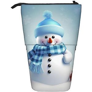 Leuke Sneeuwpop Etui Telescopische Make-up Tas Pop Up Office Organizer Box Staande Pen Houder Cosmetica Tas met Ritssluiting, Zwart, Eén maat, Munten Pouch