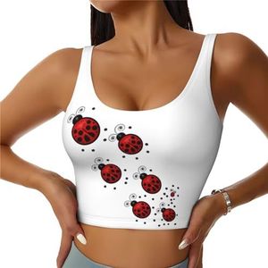 Grappige kikkers - Crop Tops voor Vrouwen Sportbeha U-rug Verwijderbare Gewatteerde Crop Workout Tank Top met Ingebouwde BH's, Slim Fit Mouwloze Atletische Vesten, Kunst Lieveheersbeestje Tracks, S