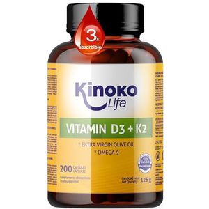Vitamine D3 en K2 200 vloeibare capsules met Omega 9 en olijfolie van eerste persing. Vitamine D3 2000 IE + Vitamine K2 MK7 100 μg Evenwichtige dosis. Hoge absorptie 3x. Ondersteuning van botten en im