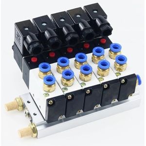 Magneetventiel Multi-Way Combinatie 4V210-08 Spruitstuk Stations met Fittingen 5 Port 2 Positie 1 Stks (3 Rij 8mm Fitting, AC220V)