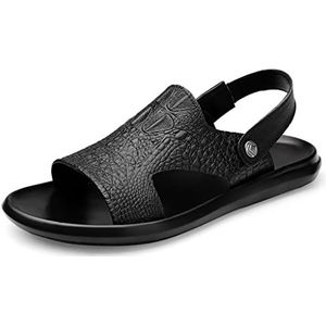 SDFGH Heren Leer Beknipte Sandalen Outdoor Summer Non-Slip Comfort Soft Casual Beach Shoes Fashion Slippers (Color : Schwarz, Size : 9code)