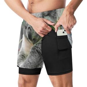 Koala On The Tree grappige zwembroek met compressieliner en zak voor heren, boardzwembroek, sportshorts