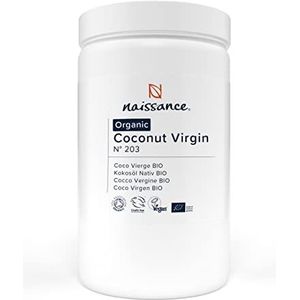 Naissance Organic Virgin Coconut Oil (Solid) (no. 203) 1kg - Puur, Natuurlijk, Gecertificeerd Biologisch & Ongeraffineerd - Hydraterend & Conditionering - Ideaal voor DIY Beauty Recepten