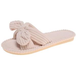 MKLHAVB Stof Thuis Slippers Vrouwen Slippers Warme Slippers Dames Comfortabele Indoor Vloer Slippers Platte Zachte Bont Schoenen Vrouwen 36-41 Indoor Schoenen, Beige, 40.5 EU