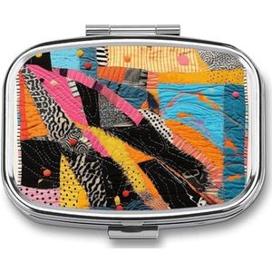 Een kleurrijke quilt pillendoos 2 compartimenten, draagbare pillenhoes met spiegel voor zakportemonnee, reizen, mini metalen medicijnorganizer voor vitamines visolie
