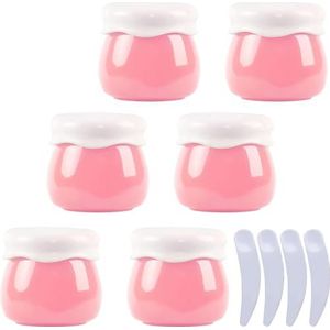 OIFAODAO， Pak van 6, lege roze 10 ml plastic cosmetische potten containerpot lippenbalsem lotion opslagcontainer gezichtscrème reisfles + 4 x spatel ，Cosmetische potjes(Roze)