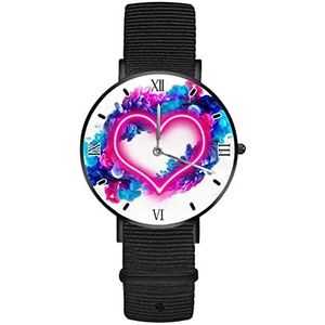 Neon Heart Womens Horloges Heren Horloges Ultra Dunne Waterdichte Gepersonaliseerde Horloge Nylon Strap Polshorloge, multi