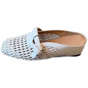 Dames instappers met platform, gehaakte sandalen, sandalen met boogondersteuning, geweven opengewerkte gesloten neus, ademende zomerschoenen