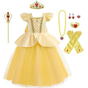 Lito Angels Verkleedkostuum, prinsessenjurk, Belle en het Beest, party, verjaardag, carnaval, met accessoires, voor kinderen, meisjes, maat 3-4 jaar, geel (etiket van stof 110)