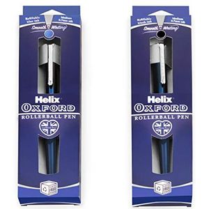 Helix Oxford Premium Rollerball Pen - Medium 0.7mm Penpunt - Zwart + Blauwe Inkt - Blister Pack van 2