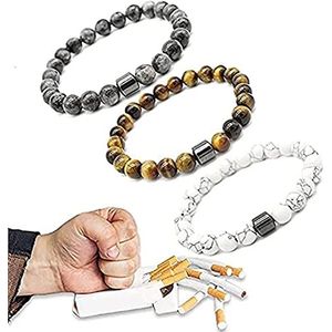 Roken stoppen armband, magneet anti-rook armband, anti-angst armband voor mannen, spirituele armband voor positieve energie, gepersonaliseerde stoppen metgezel, 8 mm kralen (3 stuks)