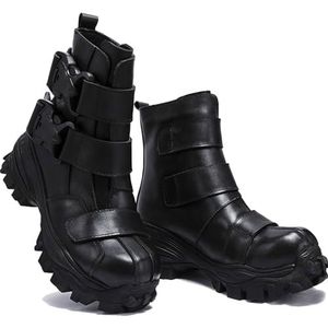 Non-slip Leather Motorcycle Boots, retro Punk thick soles mid calf Desert Boots For Winter outdoor riding working (Color : Black Cotton, Size : 39 EU)