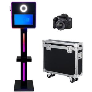 DSLR fotocabine machine met 15,6 inch touchscreen, fotobooth-machine met flightcase en RGB-licht voor bruiloft afstudeerfeest evenementen verhuur (zwart, fotocabine + camera)
