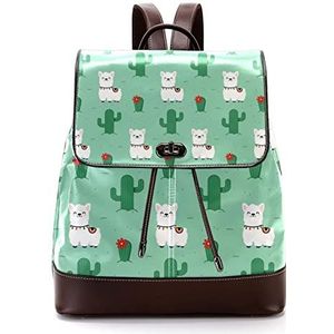 Gepersonaliseerde casual dagrugzak tas voor tiener reizen business college alpaca lama wit cactus groen, Meerkleurig, 27x12.3x32cm, Rugzak Rugzakken